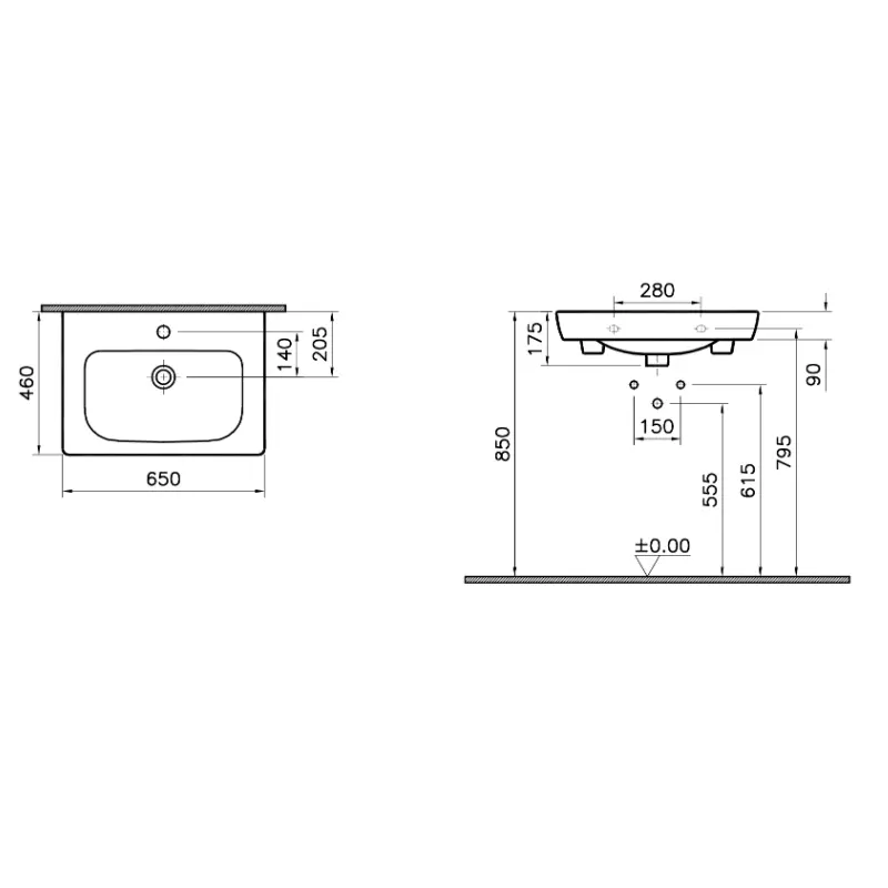 Vitra S20 konzolni lavabo za kupatilski ormarić 65 × 46 cm beli (5522B003-0001) - Slika 3
