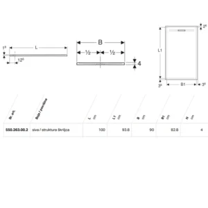 Geberit Sestra tuš kada 100×90 siva 550.263.00.2 Geberit Sestra tuš kada 100×90 siva struktura škriljca šifra 550.263.00.2
