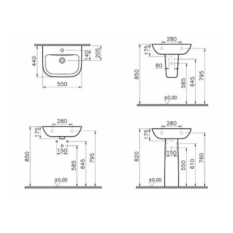 Vitra S20 zidni lavabo 55 × 44 cm beli (5502L003-0001) - Slika 3