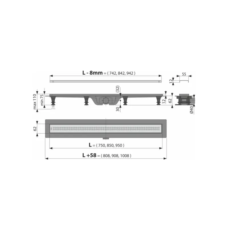Alca APZ9 Simple tuš kanalica 75 cm sa inox rešetkom (APZ9-750) - Slika 2
