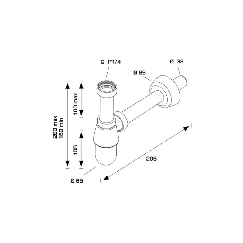 Bonomini THERMOTRAP sifon za lavabo 1 1/4″ × Ø32 × 250 mm hromirani ABS (0570EC25K7) - Slika 2