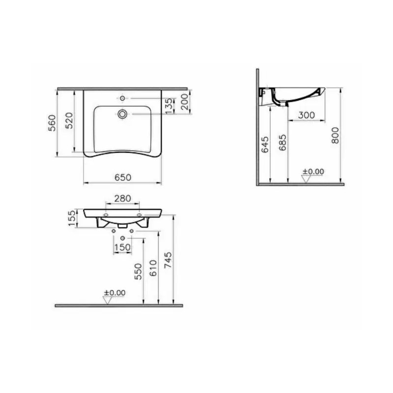Vitra S20 5291B003-0001 beli zidni lavabo za osobe sa invaliditetom 65 × 56 cm