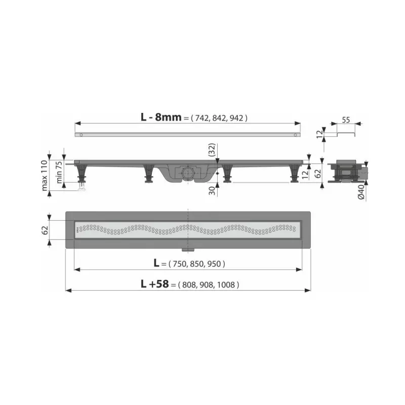 Alca APZ8 Simple tuš kanalica 85 cm sa inox rešetkom APZ8-850