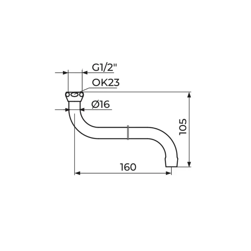Rosan PIS16016 S izliv 160 mm Ø16 mm za slavinu A57