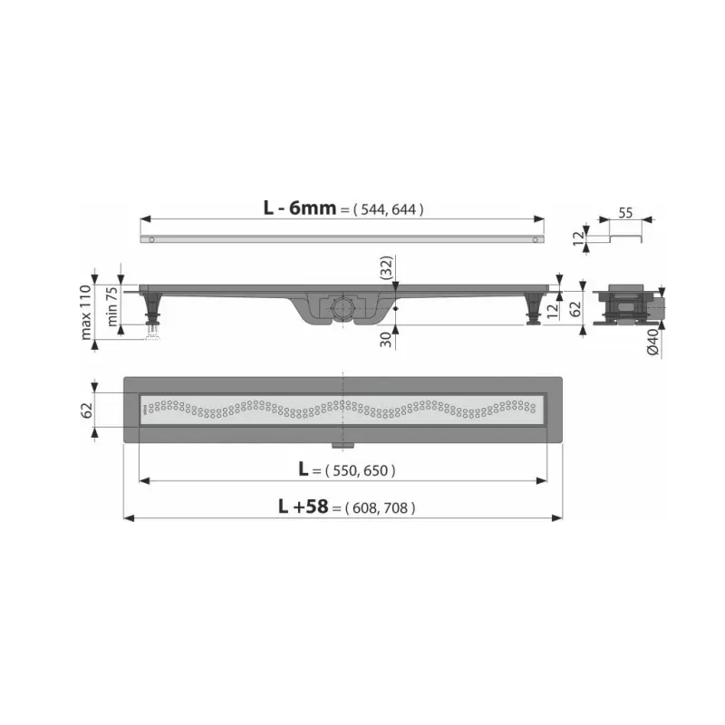 Alca APZ8 Simple tuš kanalica 55 cm sa inox rešetkom APZ8-550