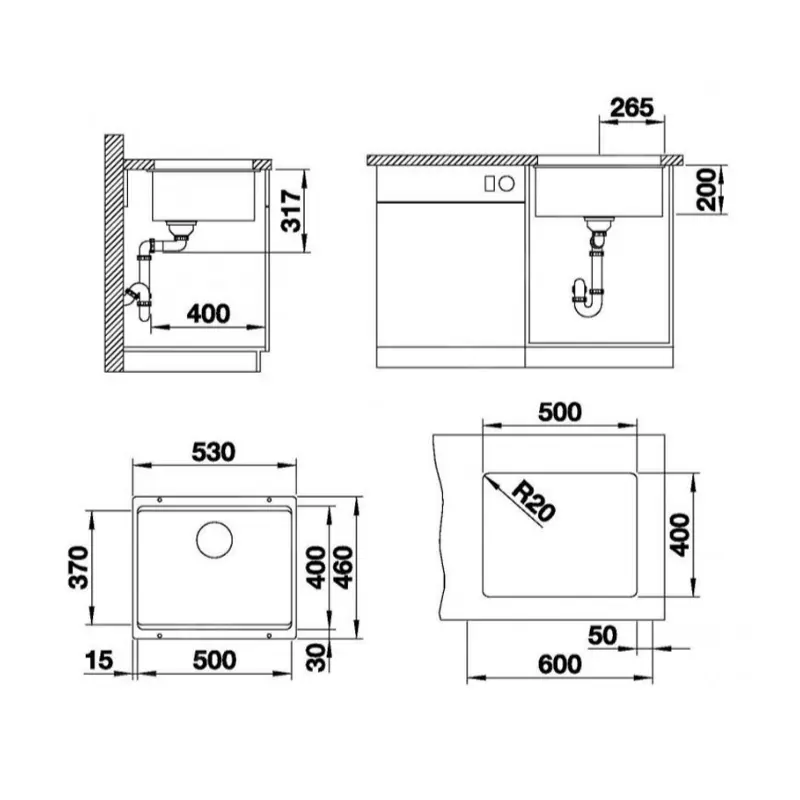 Blanco Etagon 500-U podgradna sudopera 53x46 cm crna 525887