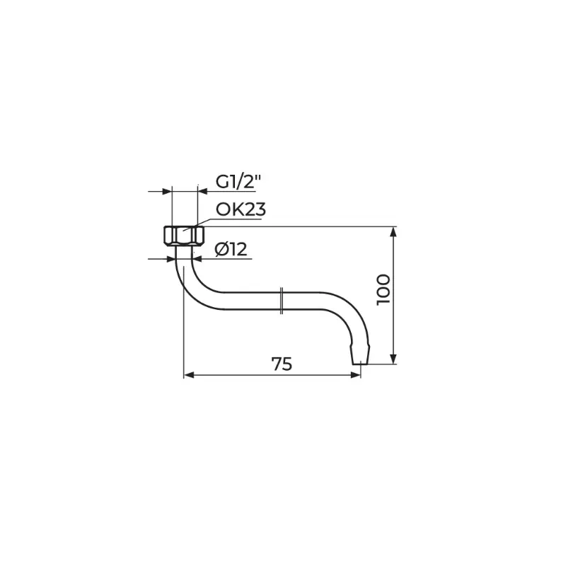 Rosan kratki S izliv Piccolo 75 mm Ø12 mm (PIS07512) - Slika 2