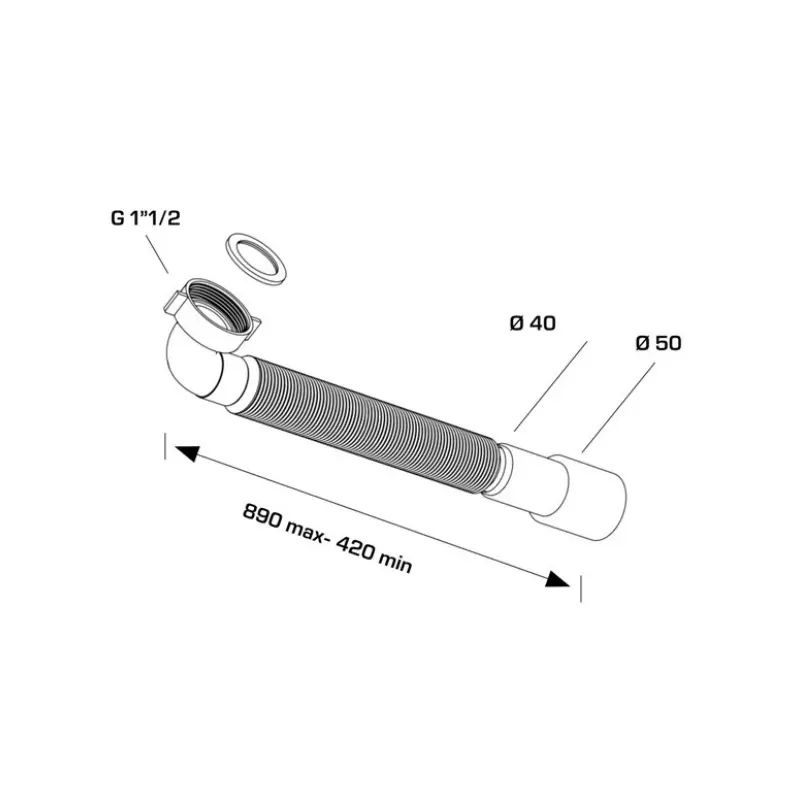 Bonomini MAGIKONE fleksibilno crevo 1 1/2″ × Ø40/50 mm sa kolenom 90° (9370FM64B0) - Slika 2