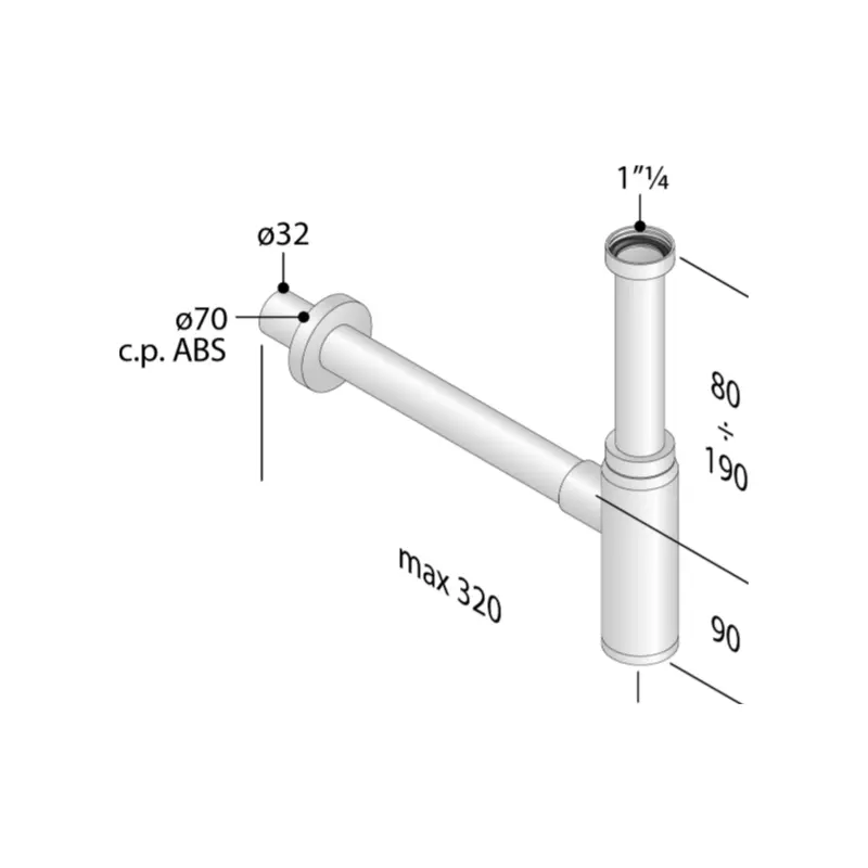 OMP TEA Toti ABS 710.934.5.H hromirani sifon za lavabo i bide G 1¼″ × Ø32 mm