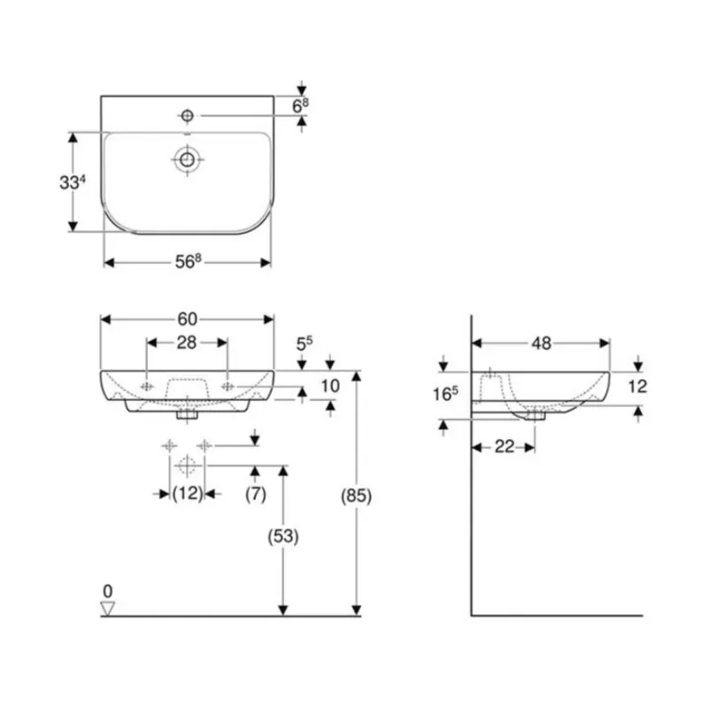 Geberit Smyle zidni lavabo sa otvorom za slavinu 60 × 48 cm beli (500.228.01.1) - Slika 3