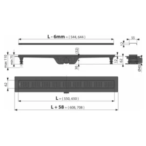 Alca APZ10BLACK tuš kanalica 55 cm sa mat crnom inox rešetkom APZ10BLACK-550M