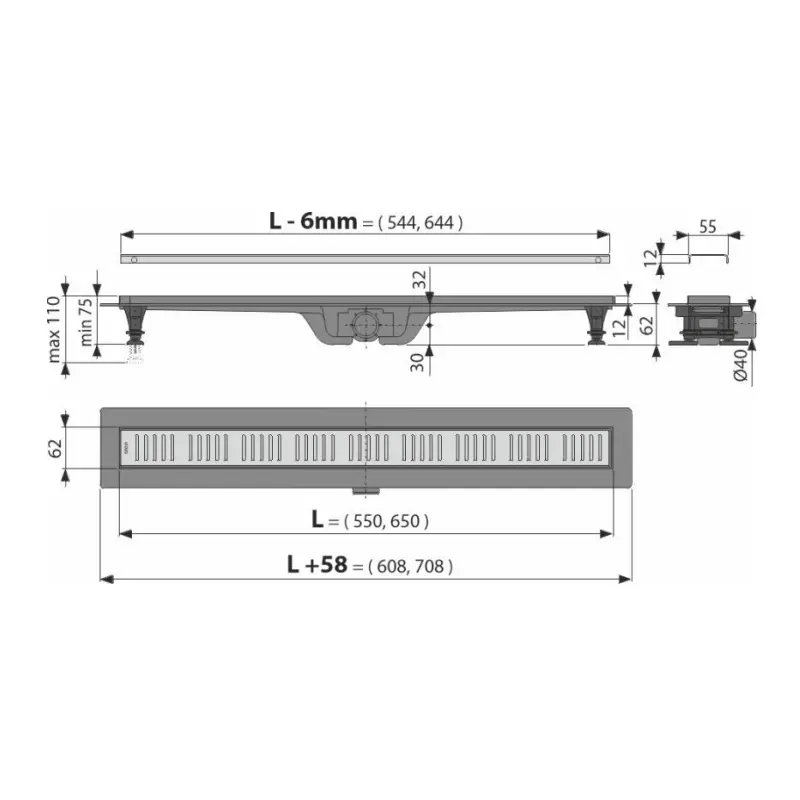 Alca APZ10 Simple tuš kanalica 65 cm sa inox rešetkom APZ10-650