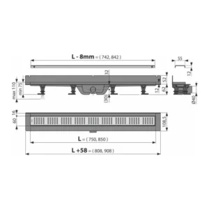 Alca APZ30 tuš kanalica uz zid 85 cm APZ30-850 Alca APZ30 WALL tuš kanalica uz zid 85 cm sa inox rešetkom APZ30-850