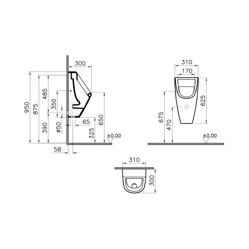 Vitra Integra zidni pisoar sa zadnjim dovodom vode beli (5462B003-0309) - Slika 2