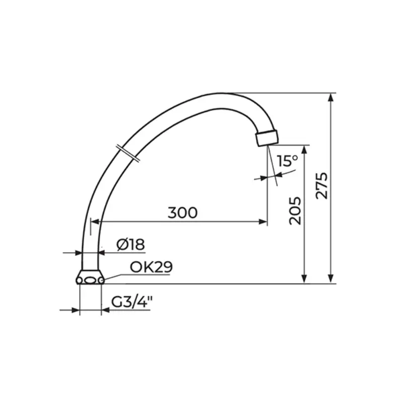 Rosan PIJ30018 J izliv 300 mm Ø18 mm sa NEOPERL HC perlatorom