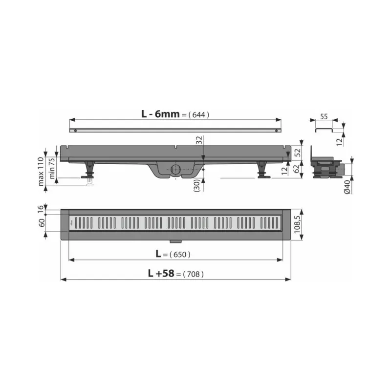 Alca APZ30 WALL tuš kanalica uz zid 65 cm sa inox rešetkom APZ30-650