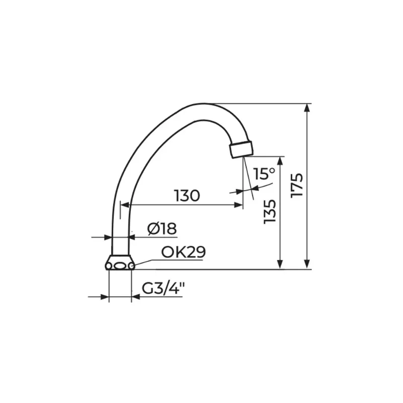 Rosan J izliv 130 mm Ø18 mm sa perlatorom (PIJ13018) - Slika 2