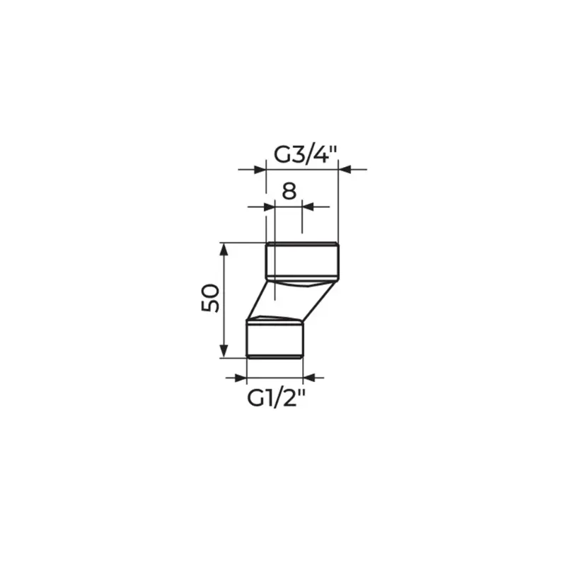 Rosan ekscentar koleno 1/2" × 3/4" 50 mm INOX 304 (PEX50S) - Slika 2
