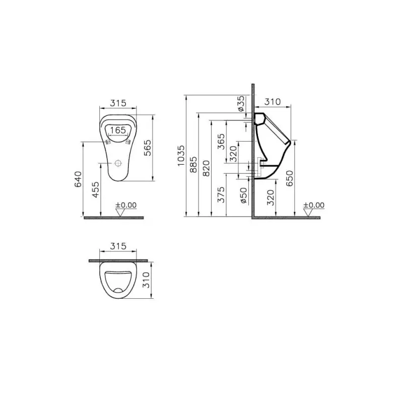 Vitra S20 zidni pisoar sa zadnjim dovodom vode beli 6201B003-0199