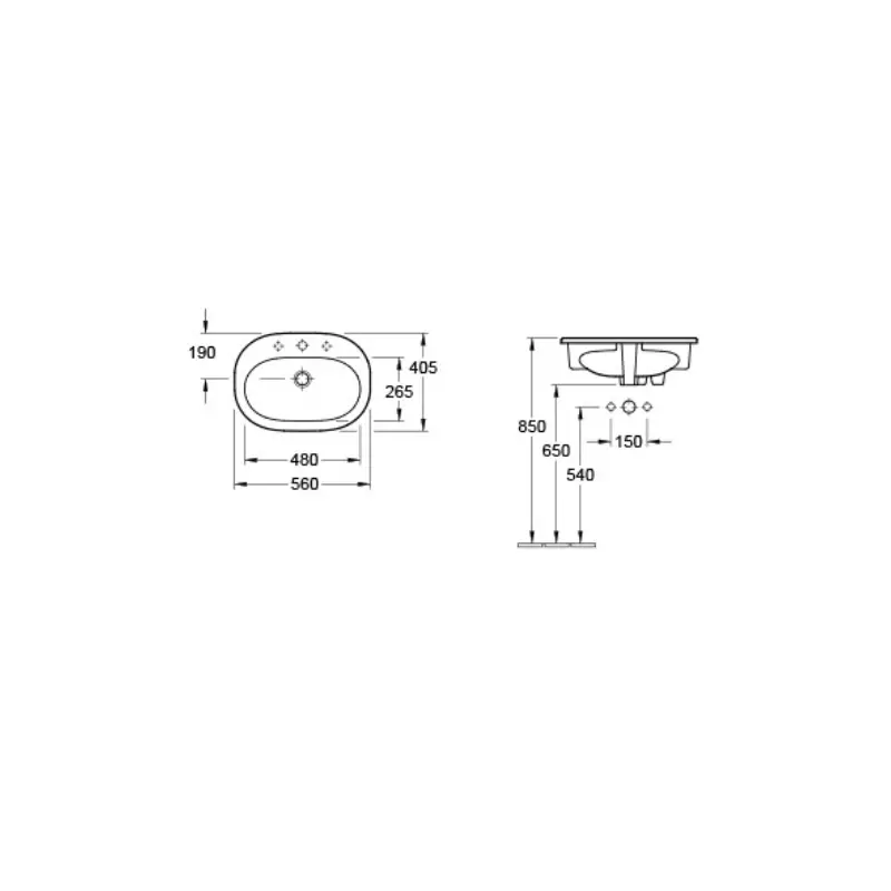Villeroy & Boch O.novo 41615601 beli ovalni ugradni lavabo 56 × 40,5 cm