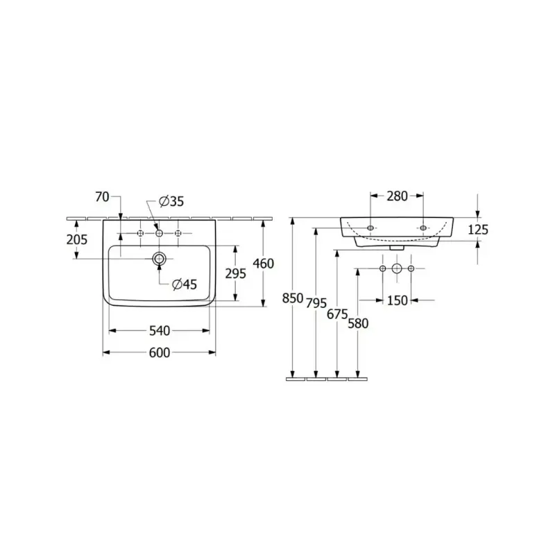 Villeroy & Boch O.novo 4A416001 beli pravougaoni zidni lavabo 60 × 46 cm