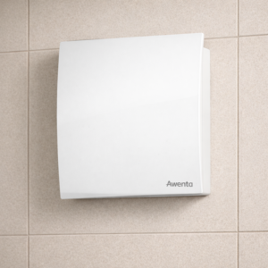 AWENTA PEB125 bela dekorativna maska za ventilator montirana na svetloj keramičkoj zidnoj oblozi