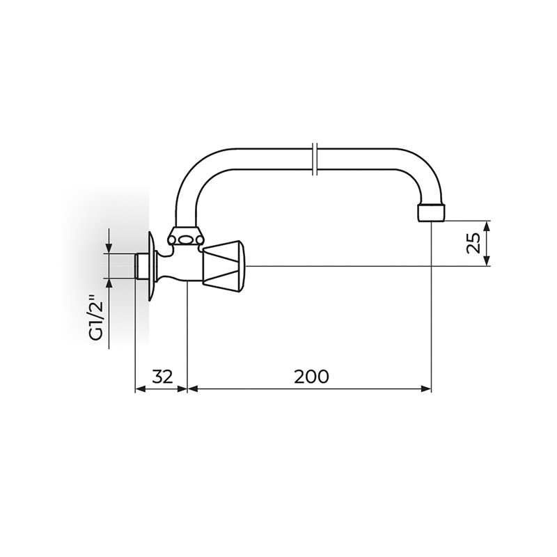 Rosan Klasik slavina za lavabo gornji izliv samo hladna voda 200mm A52U200 - Slika 2