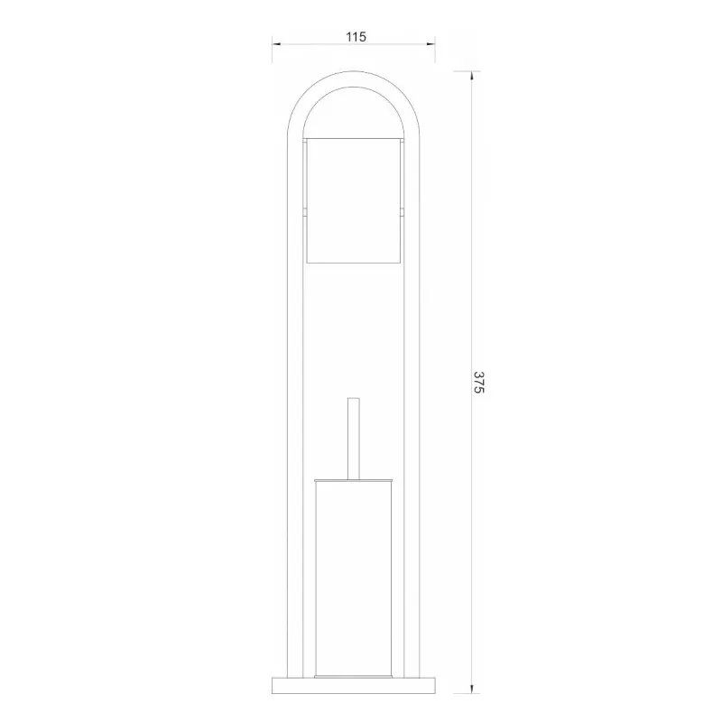 Tehnički prikaz MINOTTI WC četka seta hrom TU-01, širina 11,5 cm, visina 37,5 cm, dubina nije dostupna