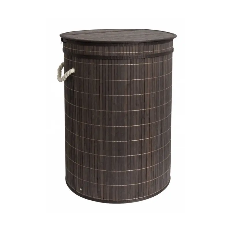 MINOTTI Concept bambus korpa za veš okrugla C-07-530B, tamnosmeđa boja, sa poklopcem, dimenzije Ø40 × 60 cm