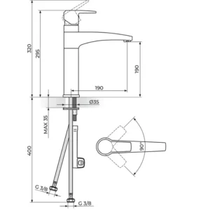 Rosan Cubo3 slavina za sudoperu JC38101 stojeća 2 cevi hrom