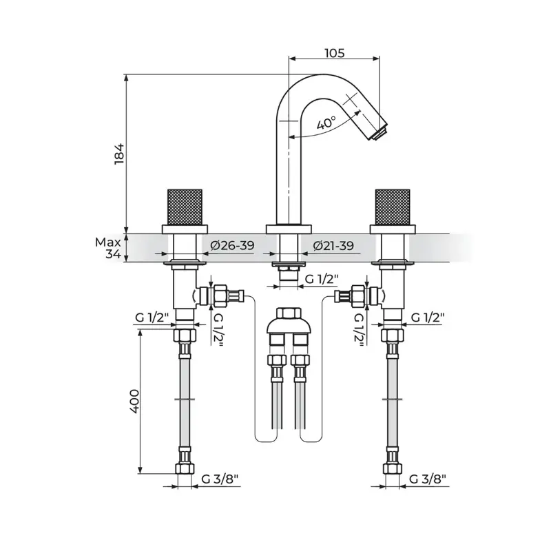 Rosan S2 Black slavina za lavabo dvoručna (230301B) - Slika 3
