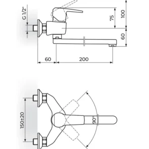 Rosan Cubo3 slavina za sudoperu JC32120 zidna izliv 200mm hrom