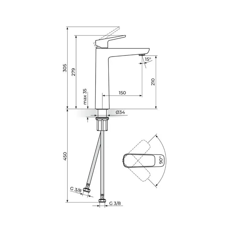 Rosan Stolz White 130109W slavina za lavabo visoka bela