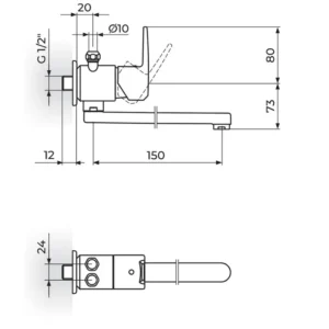 Rosan Cubo3 slavina za sudoperu JC36102 zidna za protočni bojler 150mm hrom