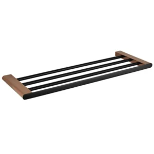 BEMETA Galla polica za peškire 600 mm 108105080, crna mat i zlatno-bakarna boja, dimenzije 60 × 2 × 20 cm
