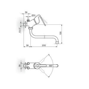 Rosan King Plus slavina za sudoperu JK362001 zidna za protočni bojler izliv 200mm hrom