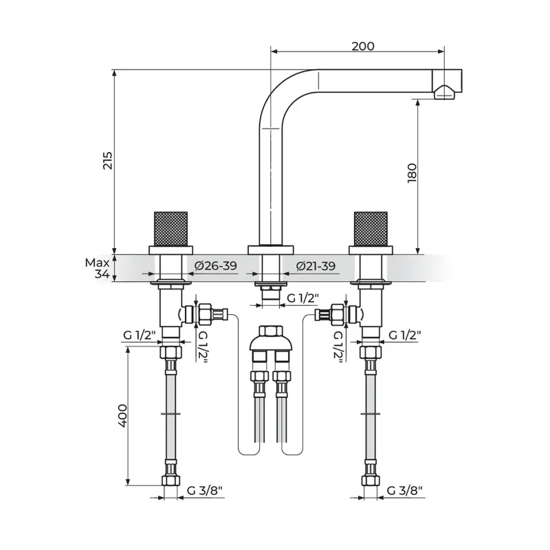 Rosan S2 Black slavina za lavabo visoka dvoručna (230309B) - Slika 3
