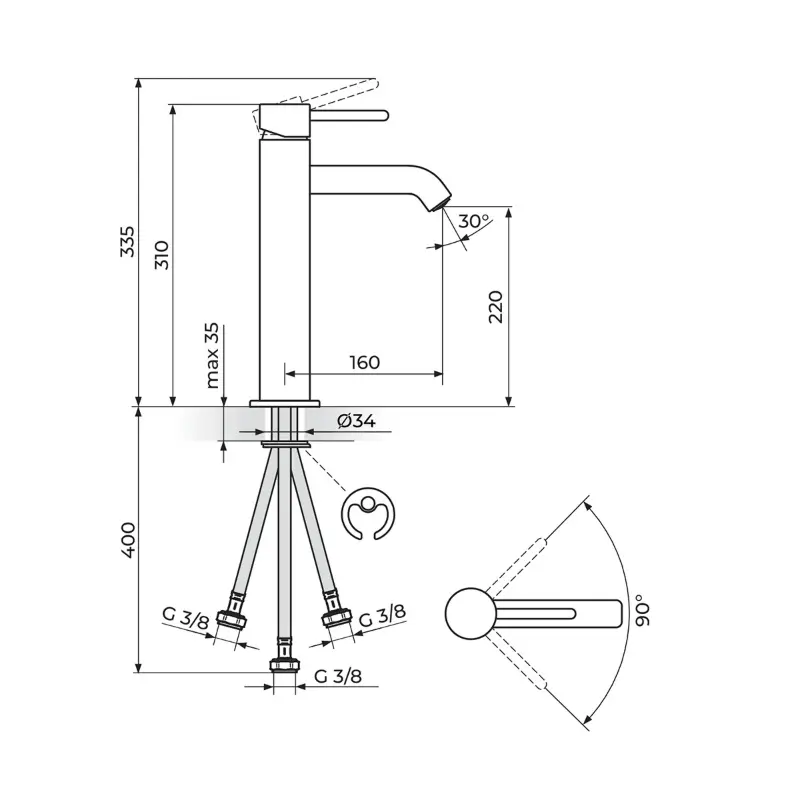 Rosan Zerro JZ30139 slavina za lavabo visoka 3 creva hrom