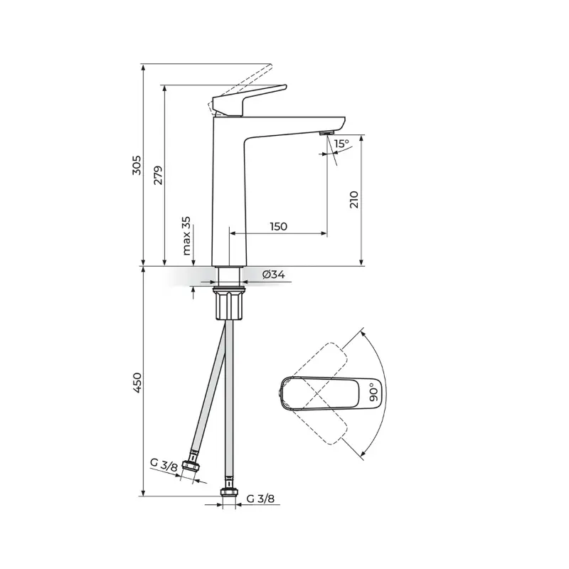 Rosan Stolz Black slavina za lavabo visoka (130109B) - Slika 3