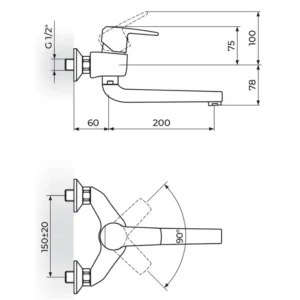 Rosan Cubo3 slavina za sudoperu JC32220 zidna izliv 200mm hrom