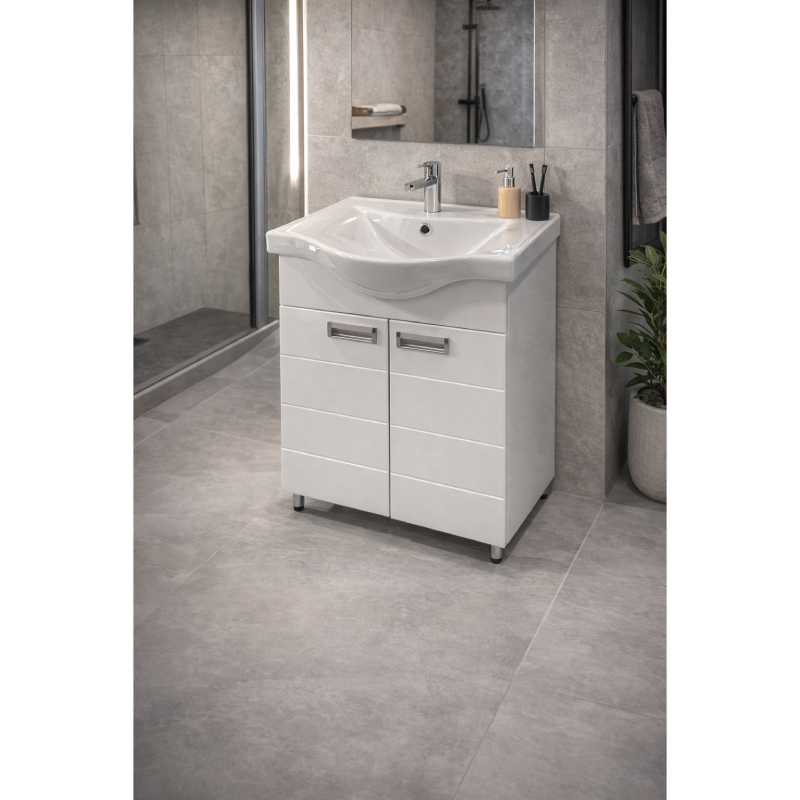 Qvadro lavabo sa ormarićem 55 cm beli moderan kupatilski nameštaj sa umivaonikom