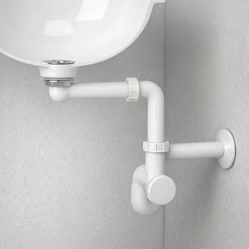 Uvučeni sifon za lavabo sa horizontalnim zidnim odvodom i otvorom za čišćenje
