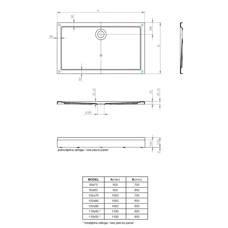 Aquaestil Teso pravougaona tuš kada 100×80 cm bela akrilna šifra 6031840