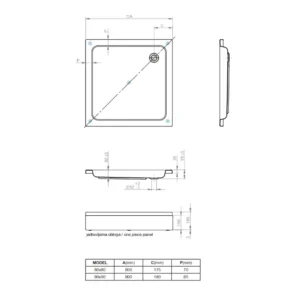 Aquaestil Projecta kvadratna tuš kada sa oblogom 80×80 6070018