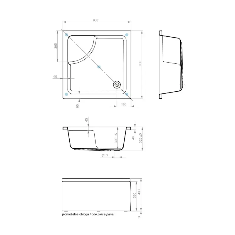Aquaestil Krapina S duboka tuš kada sa oblogom 90×90 cm bela akrilna šifra 6070460