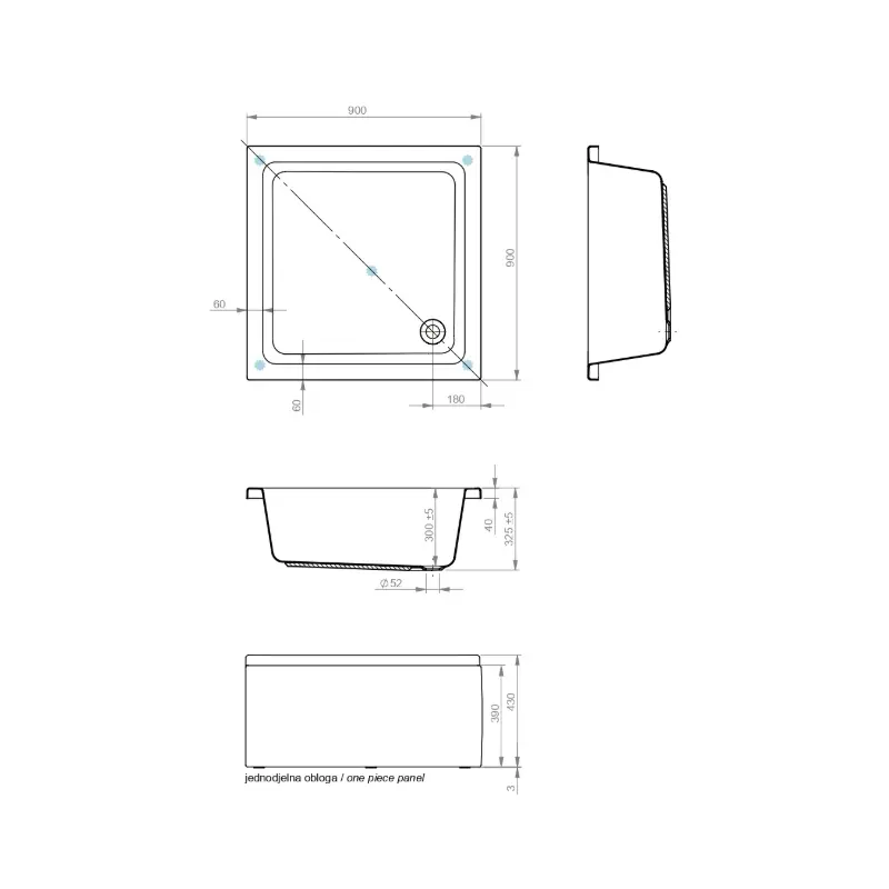 Aquaestil Krapina duboka tuš kada sa oblogom 90×90 cm bela akrilna šifra 6070450