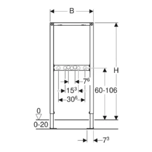 Tehnički prikaz Geberit Duofix elementa za tuš i kadu 111.771.00.1 sa širinom 50 cm, podesivom visinom 98–112 cm i priključnim kolenima Rp 1/2" / R 1/2"