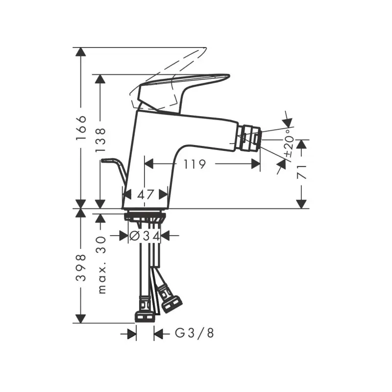 Hansgrohe Logis 70 71204000 slavina za bide sa odlivnim ventilom hrom
