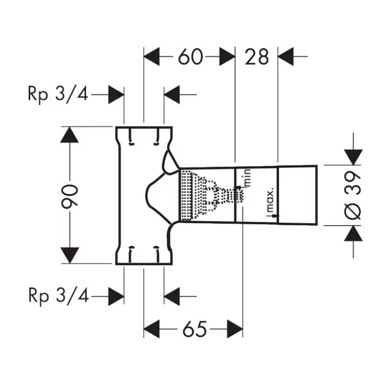 Hansgrohe 15970180 osnovni ugradni element za zaporni ventil sa vretenom i protokom 130 l/min