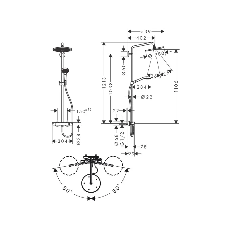 Hansgrohe Croma Select S slavina za kadu termostatska sa usponskim tušem brušena bronza 26890140